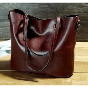 NWOT Faux Leather Tote with Removable Long Strap in Wine